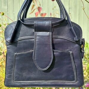 Vintage Navy Italian Leather Handbag